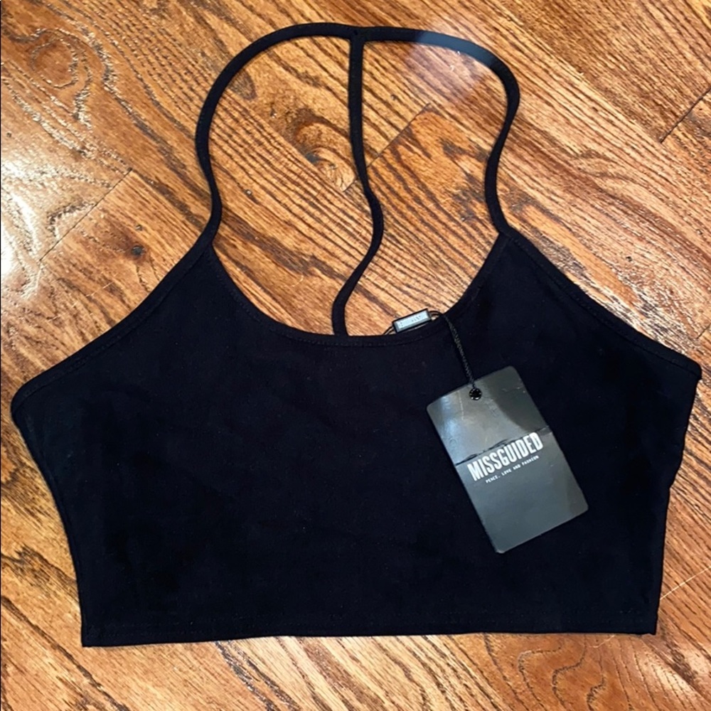 Black Ribbed Spaghetti Strap Crop Top